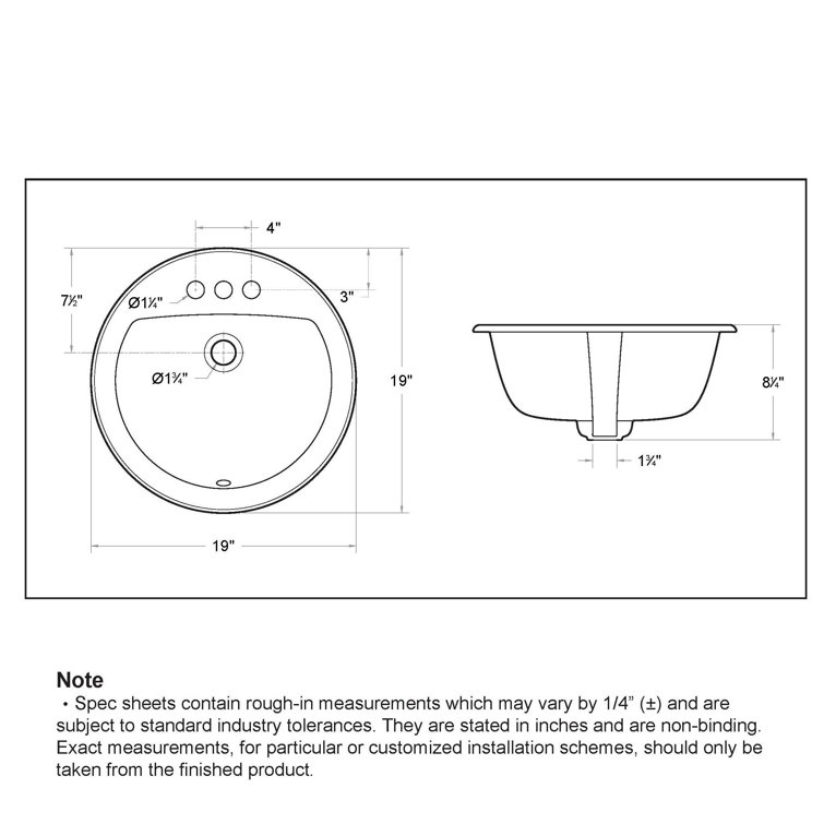 Winfield Products 19'' White Ceramic Circular Dropin Bathroom Sink